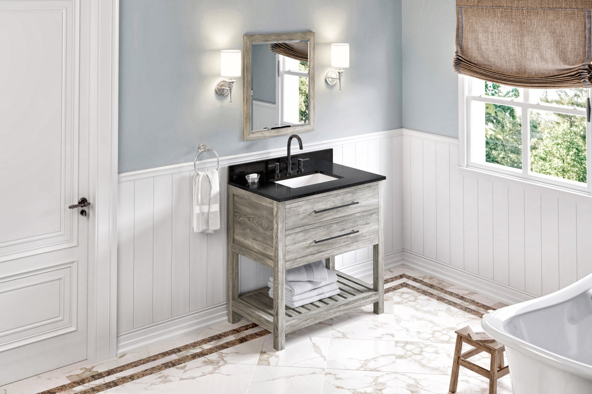 Jeffrey Alexander Wavecrest 36" Weathered Grey Single Sink Bathroom Vanity with Black Granite Top - 8 in. Widespread Faucet Top product image 6