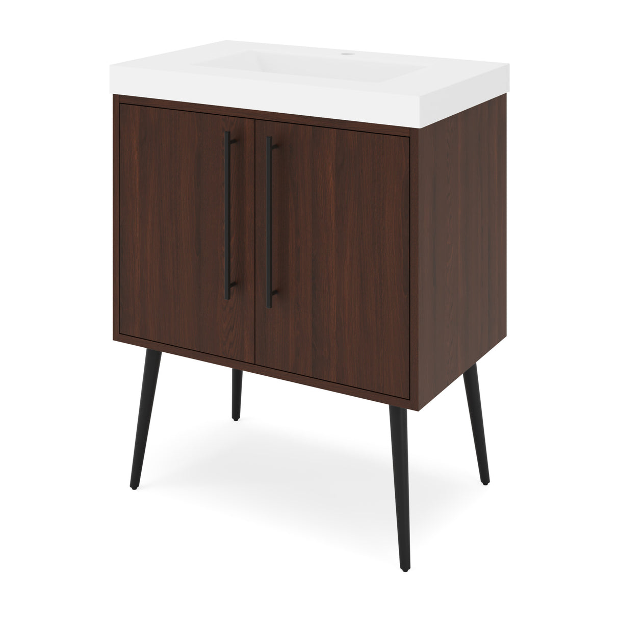 Jeffrey Alexander Tempest 30" Dark Walnut Single Sink Bathroom Vanity with White Resin Top - Single-Hole Faucet Top - VKTEM30DWPRE