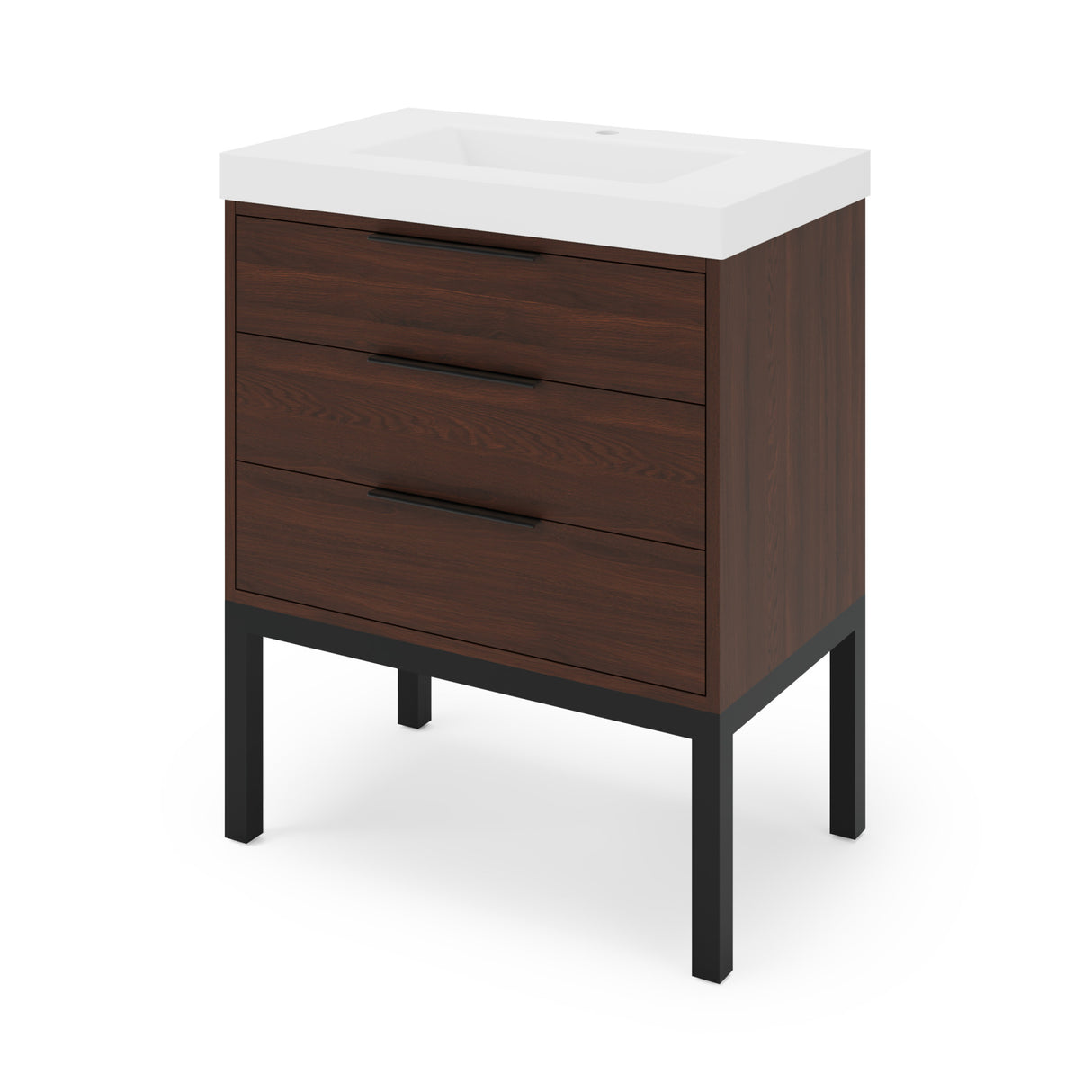 Jeffrey Alexander Gardner 31" Dark Walnut Single Sink Bathroom Vanity with White Resin Top - Single-Hole Faucet Top - VKGAR30DWSQRE
