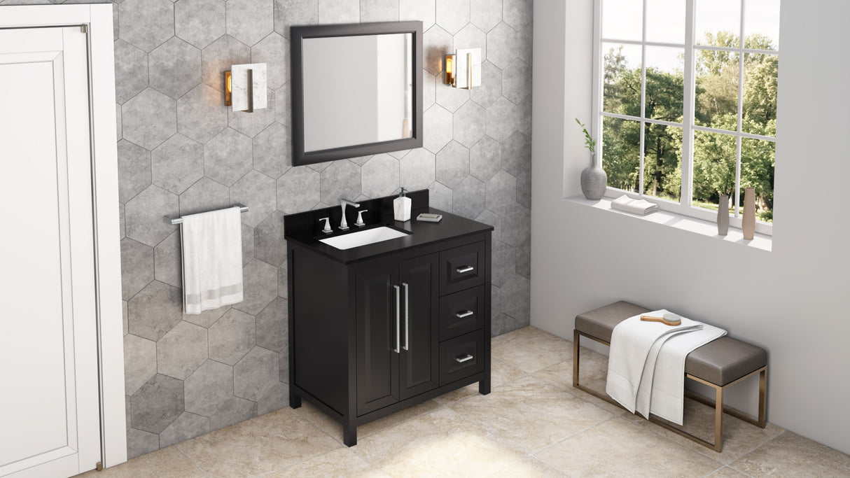 Jeffrey Alexander Cade 36" Black Single Sink Bathroom Vanity with Black Granite Top - 8 in. Widespread Faucet Top product image 7