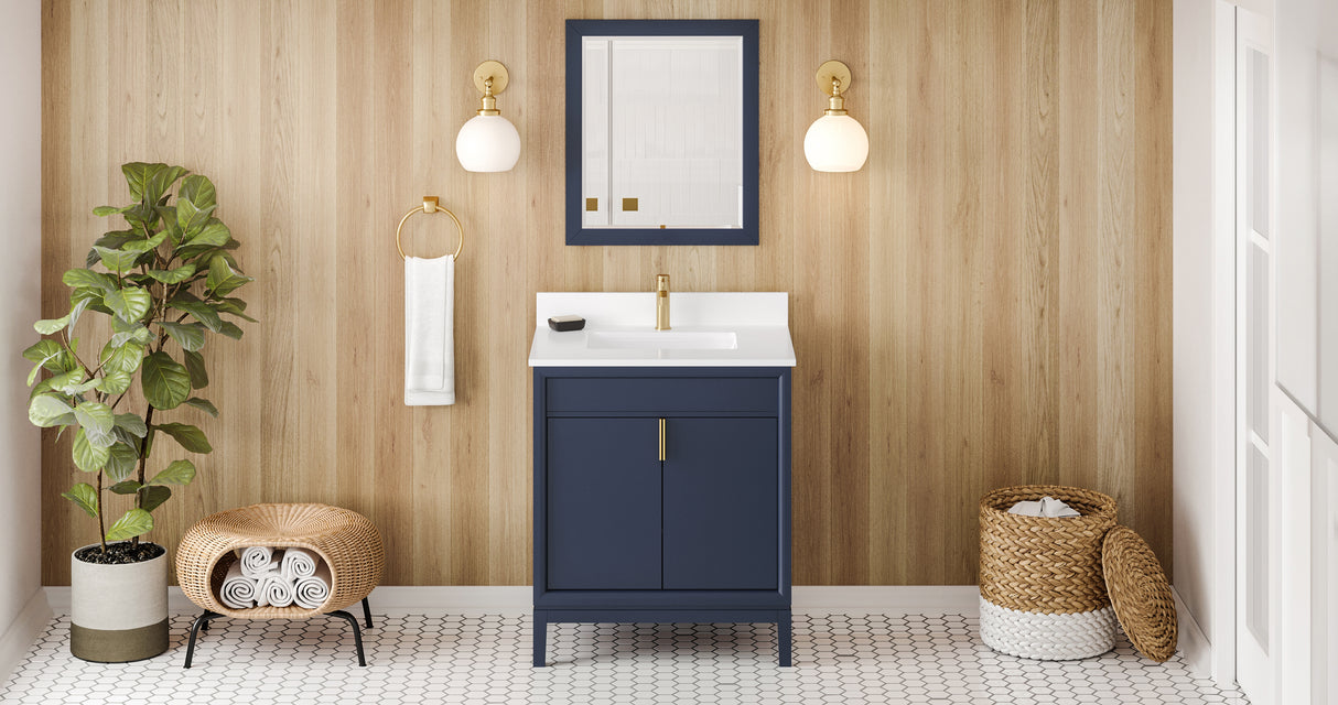 Jeffrey Alexander Theodora 30" Hale Blue Single Sink Bathroom Vanity with White Quartz Top - 8 in. Widespread Faucet Top - VKITTHE30BLWQR1 product image 6