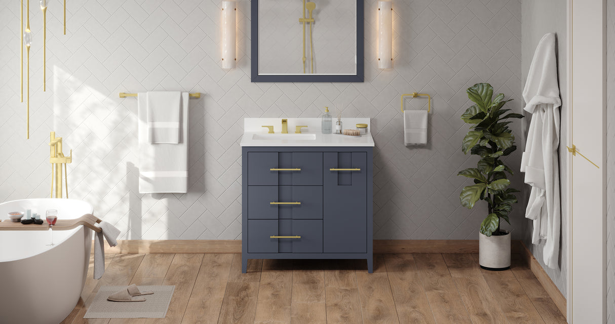 Jeffrey Alexander Katara 36" Blue Steel Single Sink Bathroom Vanity with White Quartz Top - 8 in. Widespread Faucet Top product image 6
