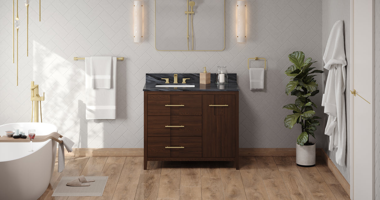 Jeffrey Alexander Katara 42" Dark Walnut Single Sink Bathroom Vanity with Grey Marble Top - 8 in. Widespread Faucet Top product image 6