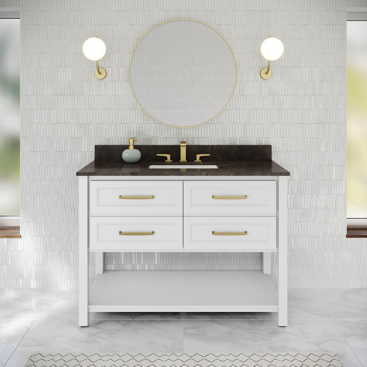 Jeffrey Alexander Kipling 49" White Single Sink Bathroom Vanity with Blue Limestone Top - Single-Hole Faucet Top