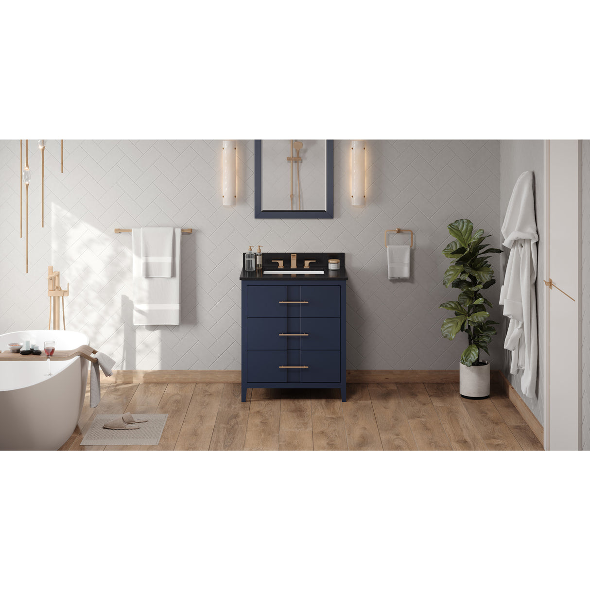 Jeffrey Alexander Katara 30" Hale Blue Single Sink Bathroom Vanity with Black Granite Top - 8 in. Widespread Faucet Top