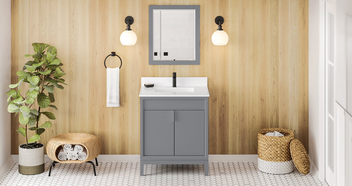 Jeffrey Alexander Theodora 30" Grey Single Sink Bathroom Vanity with White Quartz Top - 8 in. Widespread Faucet Top - VKITTHE30GRWQR1 product image 6