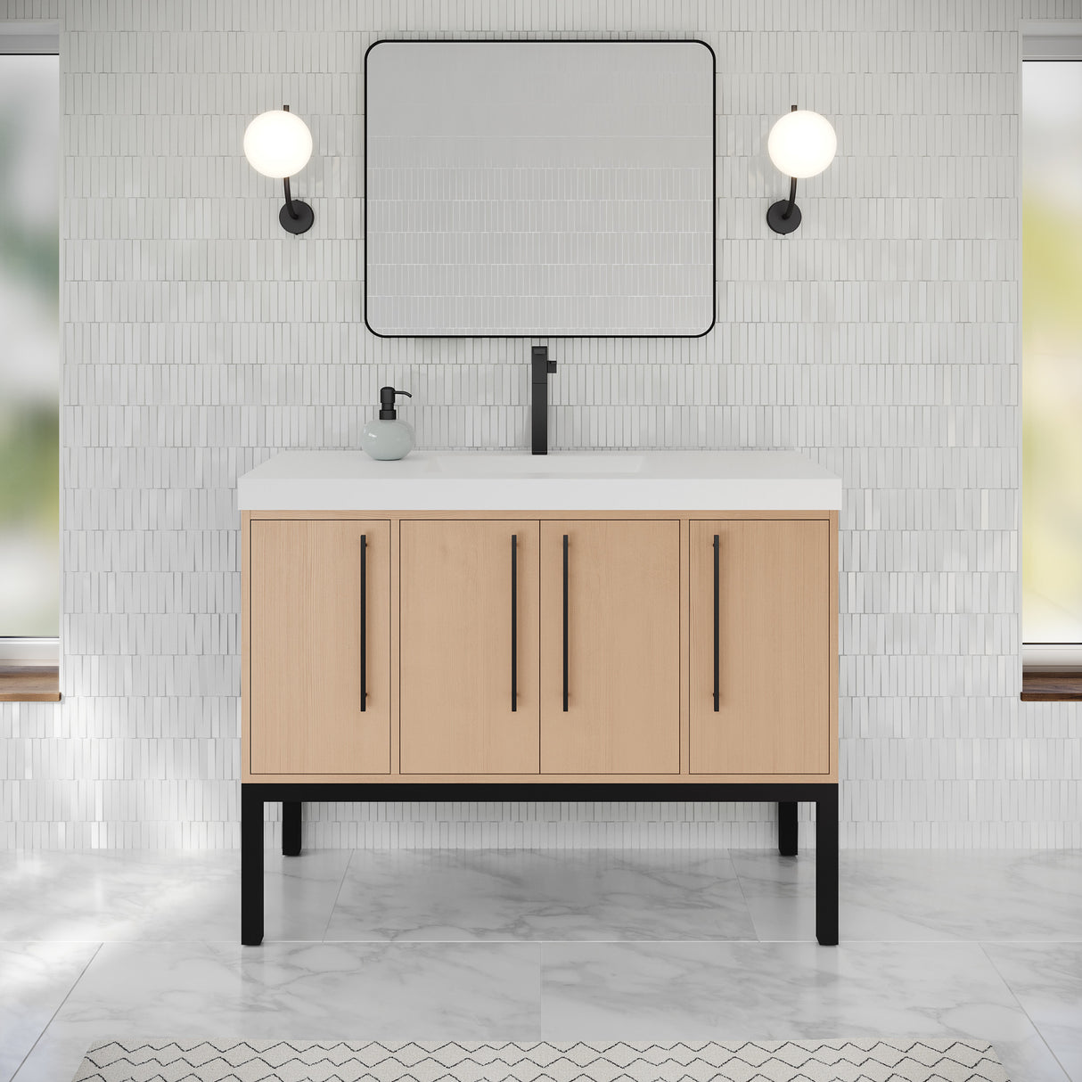 Jeffrey Alexander Tempest 48" Natural Oak Single Sink Bathroom Vanity with White Resin Top - Single-Hole Faucet Top - VKTEM48NOSQRE product image 2