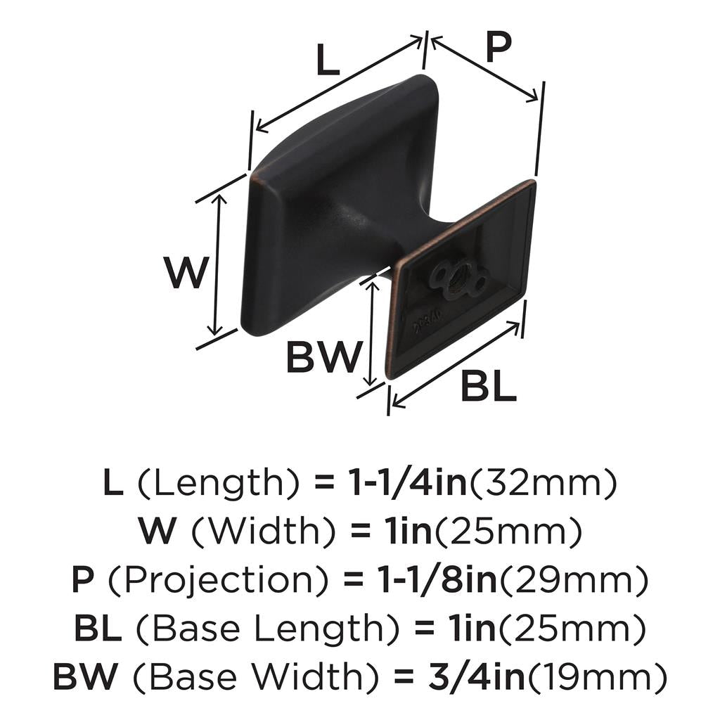 Amerock 5PK29340ORB Knob technical drawing and dimensions