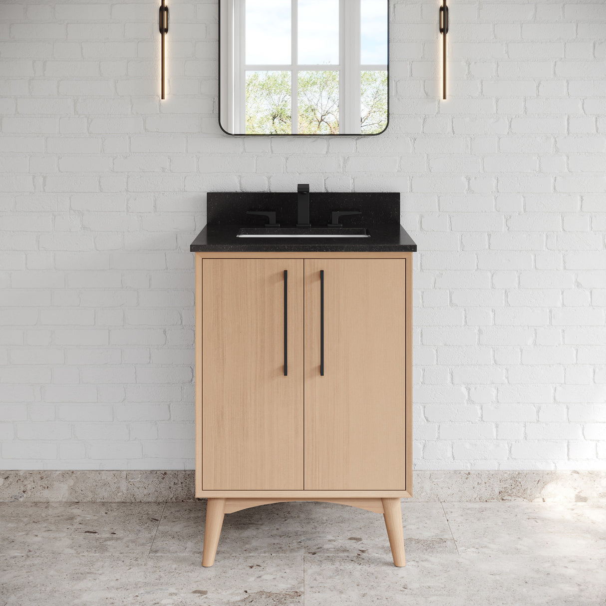 Jeffrey Alexander Dashwood Natural Oak Single Sink Bathroom Vanity with Black Granite Top - Single-Hole Faucet Top - VKITDAS24NOBGR
