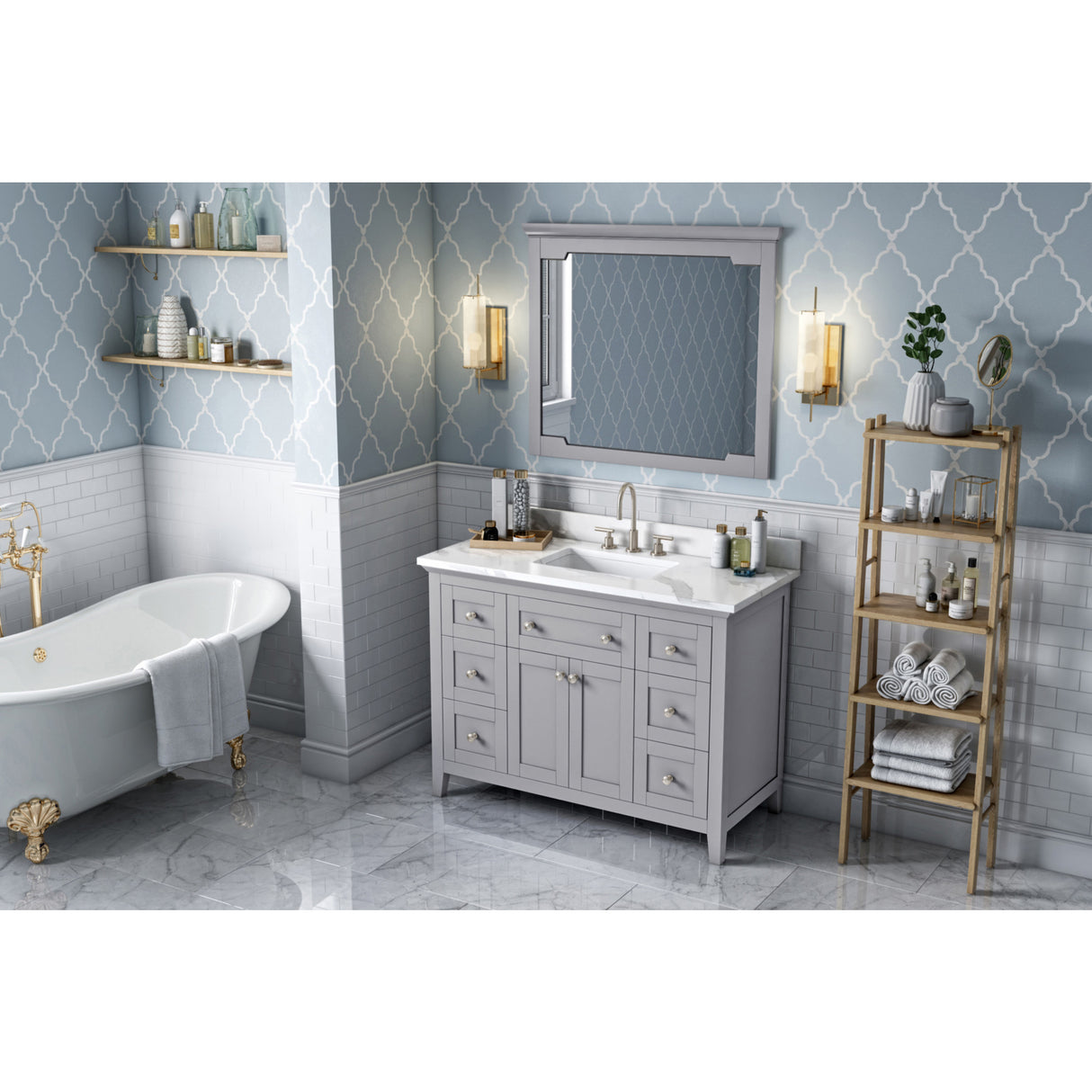Jeffrey Alexander Chatham 48" Grey Single Sink Bathroom Vanity with Calacatta Vienna Quartz Top - 8 in. Widespread Faucet Top
