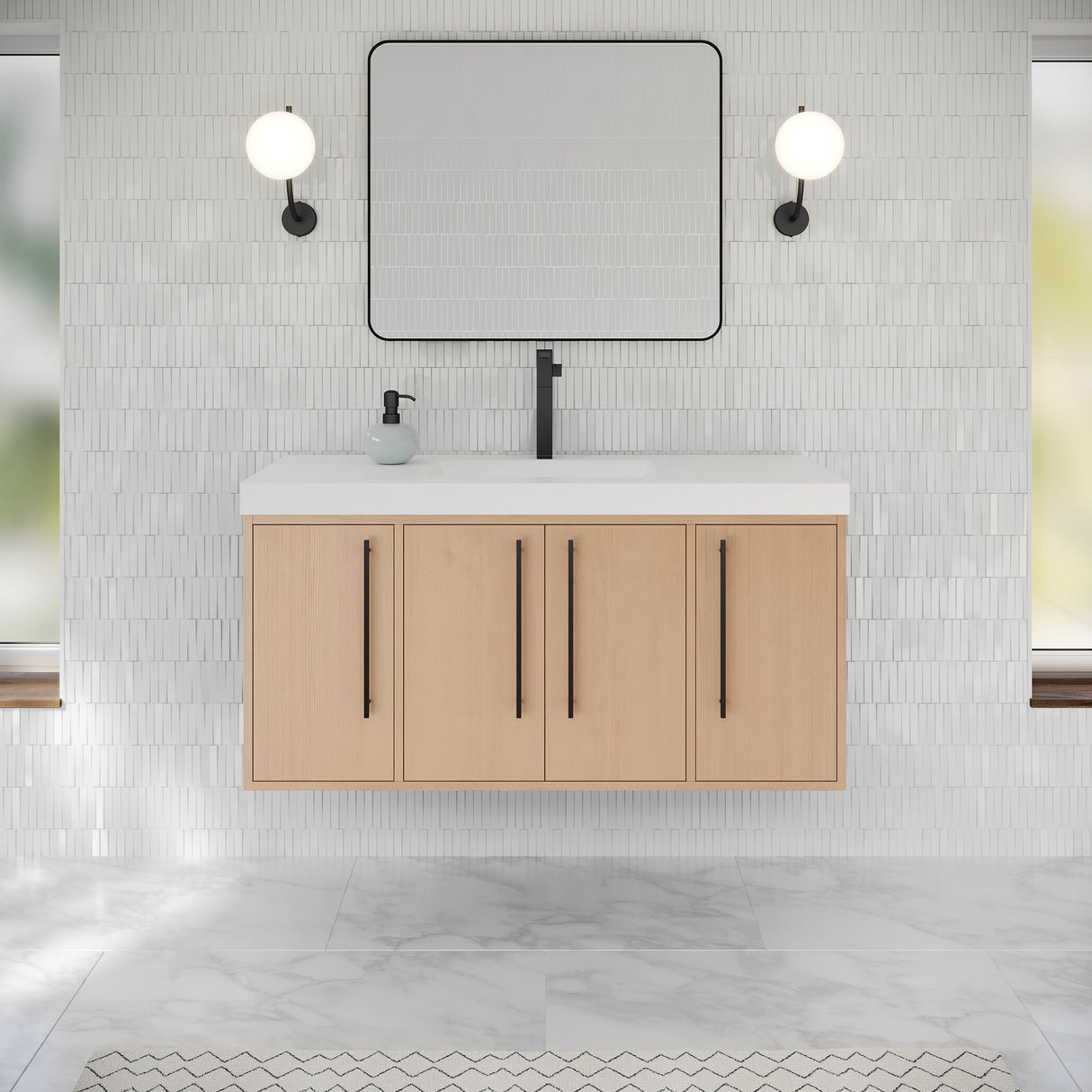 Jeffrey Alexander Tempest 48" Natural Oak Single Sink Bathroom Vanity with White Resin Top - Single-Hole Faucet Top - VKTEM48NORE product image 2