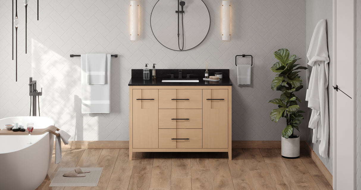 Jeffrey Alexander Katara 48" Natural Oak Single Sink Bathroom Vanity with Black Granite Top - 8 in. Widespread Faucet Top product image 6