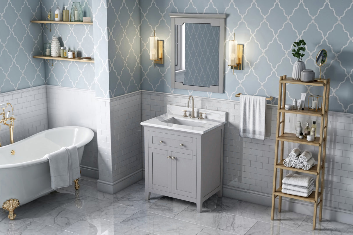 Jeffrey Alexander Chatham 30" Grey Single Sink Bathroom Vanity with Calacatta Vienna Quartz Top - 8 in. Widespread Faucet Top product image 7