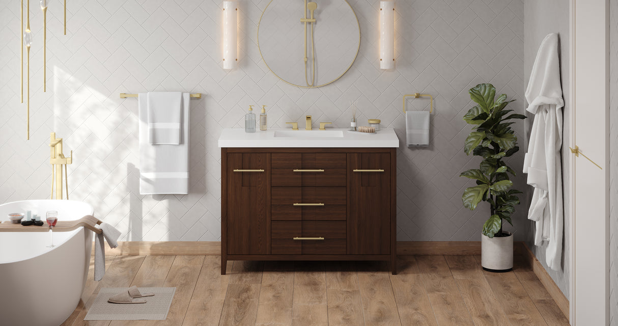 Jeffrey Alexander Katara 48" Dark Walnut Single Sink Bathroom Vanity with White Resin Top - 8 in. Widespread Faucet Top product image 5