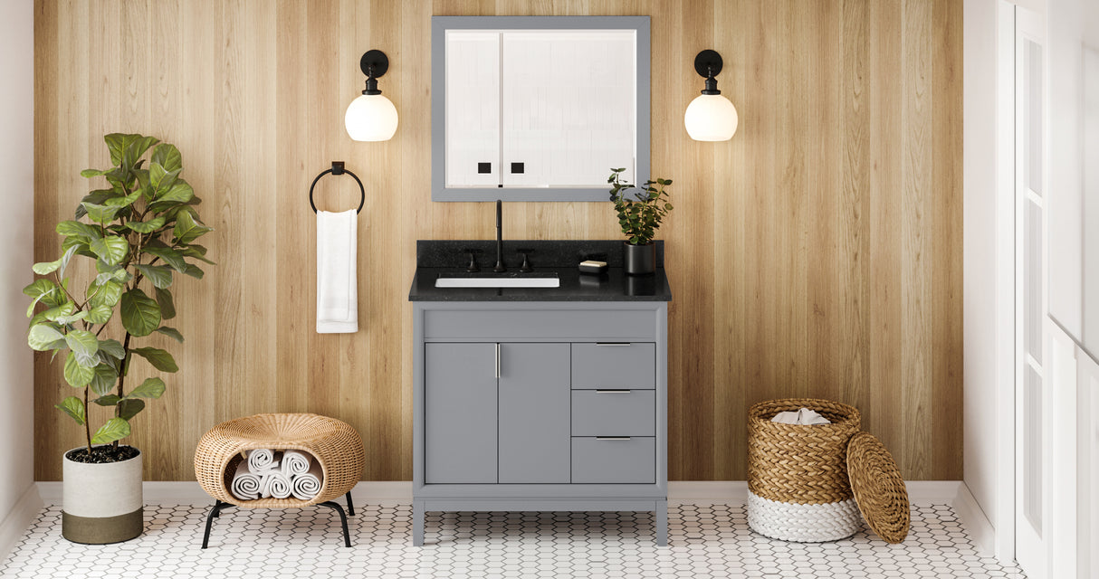Jeffrey Alexander Theodora 36" Grey Single Sink Bathroom Vanity with Black Granite Top - 8 in. Widespread Faucet Top product image 6