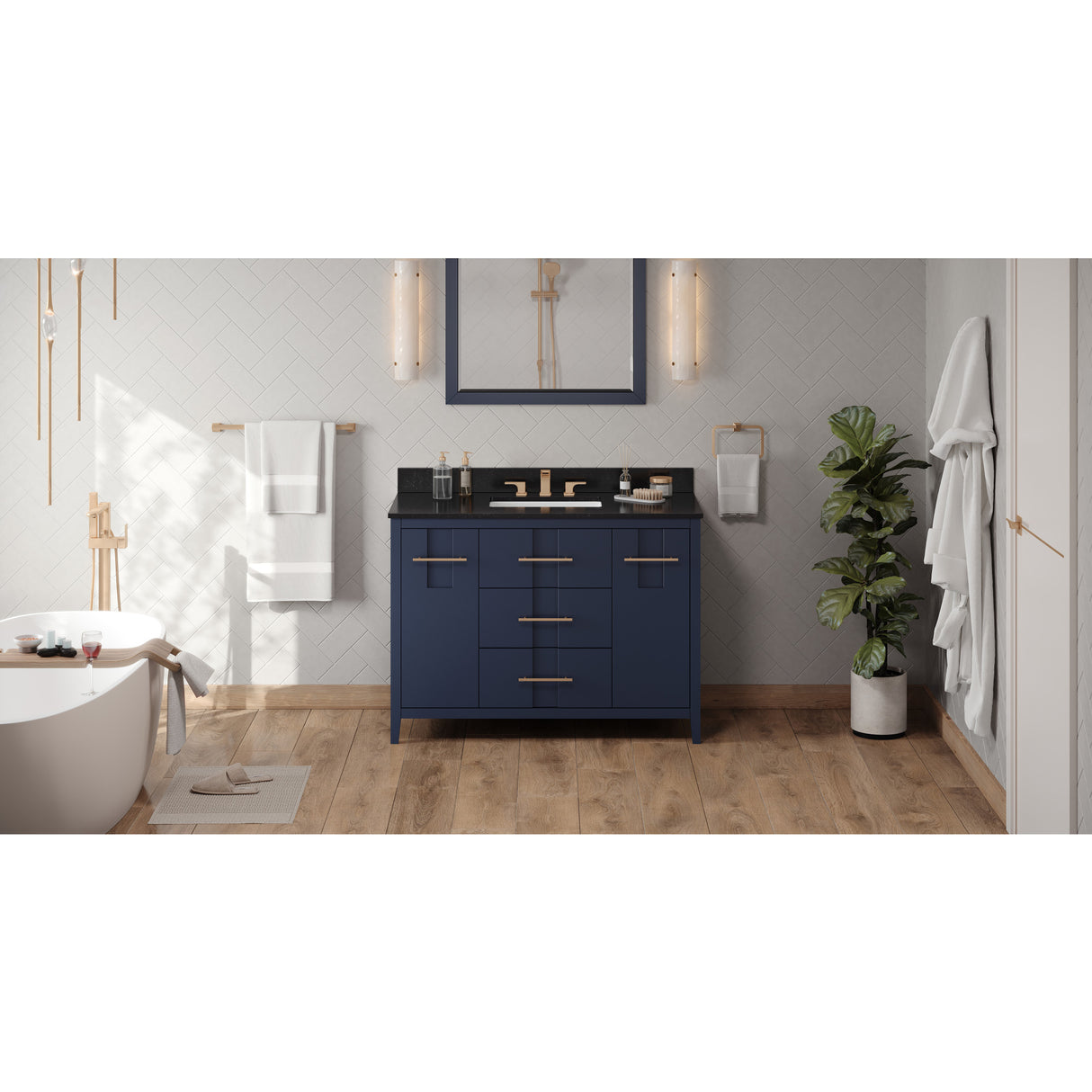 Jeffrey Alexander Katara 48" Hale Blue Single Sink Bathroom Vanity with Black Granite Top - 8 in. Widespread Faucet Top