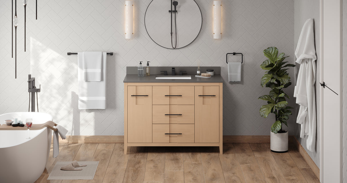 Jeffrey Alexander Katara 48" Natural Oak Single Sink Bathroom Vanity with Grey Quartz Top - 8 in. Widespread Faucet Top product image 6