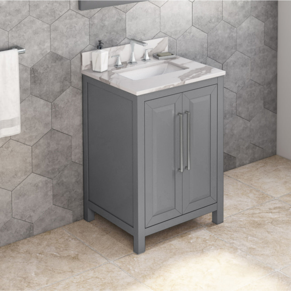 Jeffrey Alexander Cade 24" Grey Single Sink Bathroom Vanity with Calacatta Vienna Quartz Top - 8 in. Widespread Faucet Top product image 2