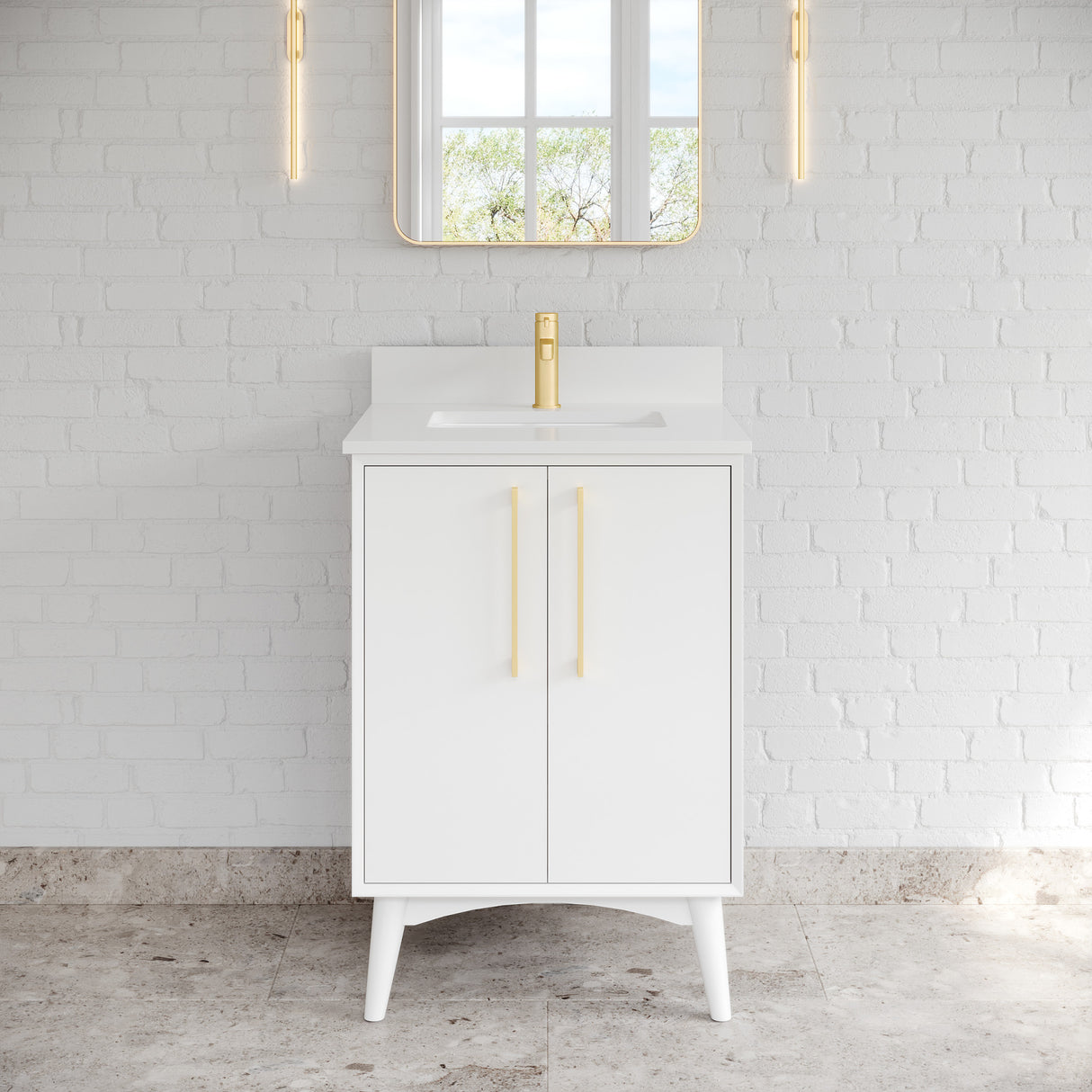 Jeffrey Alexander Dashwood White Single Sink Bathroom Vanity with White Quartz Top - Single-Hole Faucet Top - VKITDAS24WHWQR1