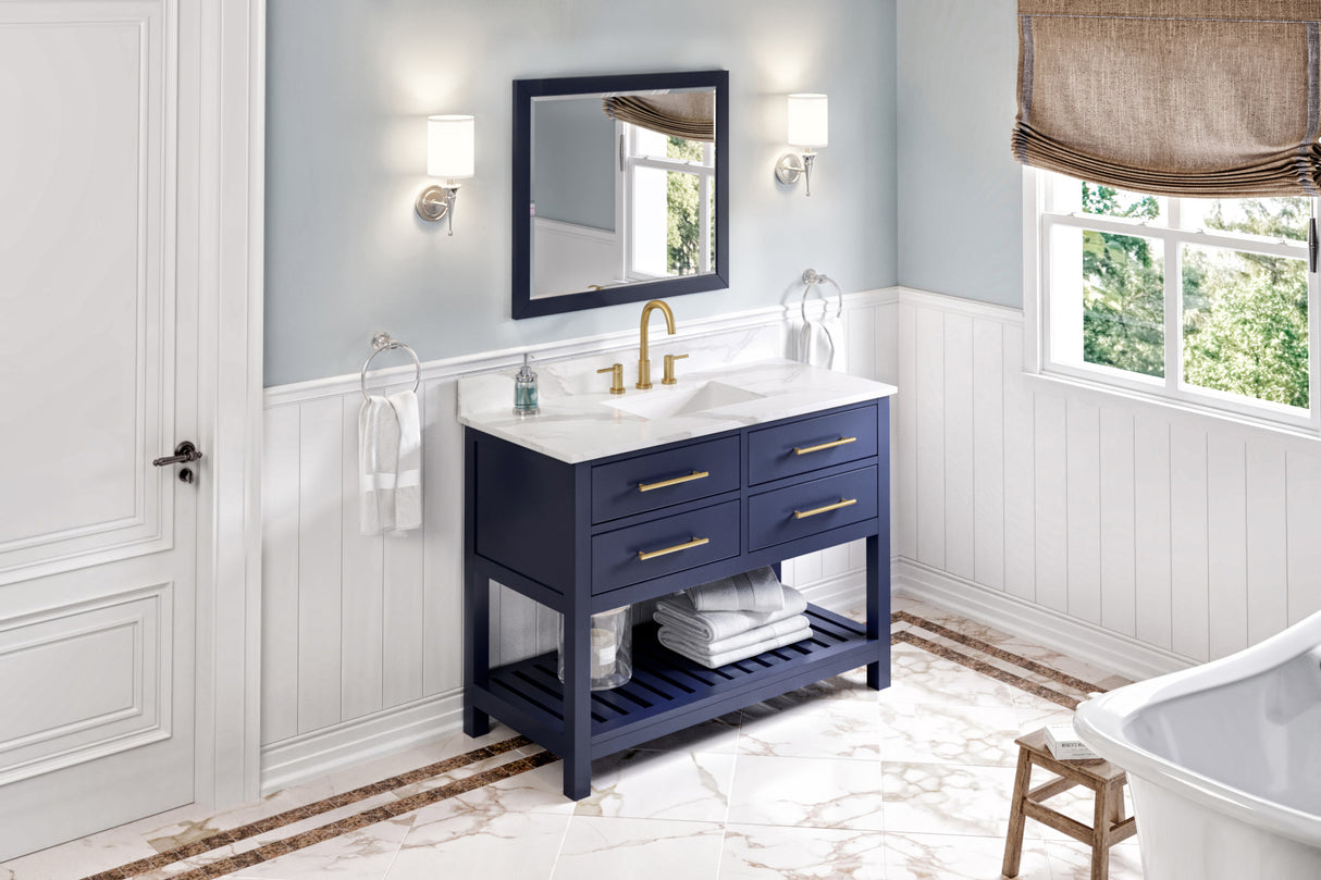 Jeffrey Alexander Wavecrest 48" Hale Blue Single Sink Bathroom Vanity with Calacatta Vienna Quartz Top - 8 in. Widespread Faucet Top product image 7