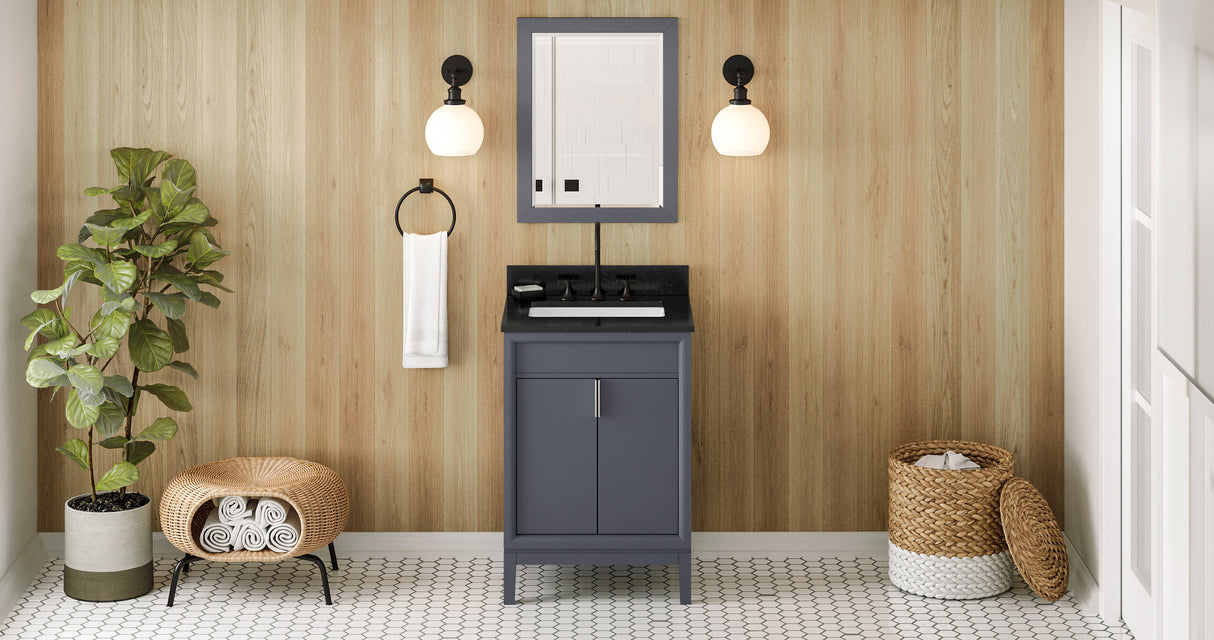 Jeffrey Alexander Theodora 24" Blue Steel Single Sink Bathroom Vanity with Black Granite Top - 8 in. Widespread Faucet Top product image 6