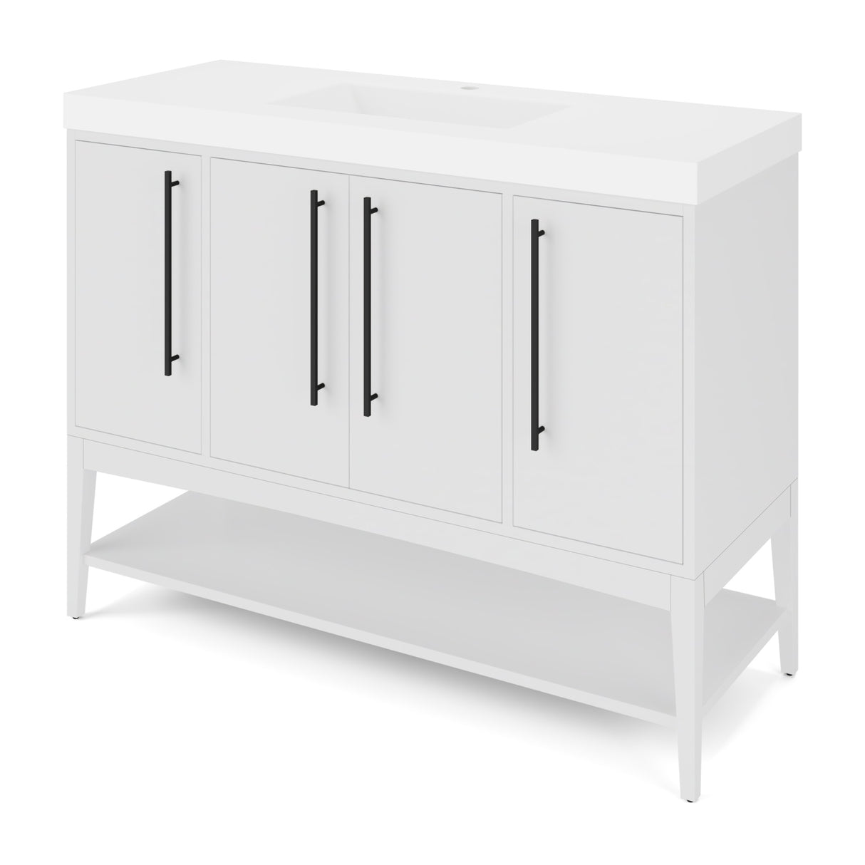 Jeffrey Alexander Tempest 48" White Single Sink Bathroom Vanity with White Resin Top - Single-Hole Faucet Top - VKTEM48WHWDWHRE