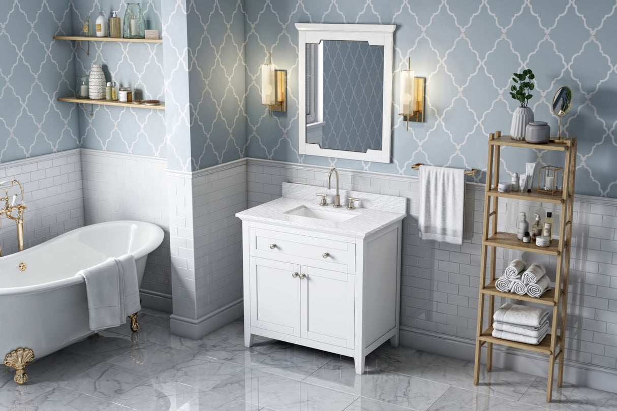 Jeffrey Alexander Chatham 36" White Single Sink Bathroom Vanity with White Carrara Marble Top - 8 in. Widespread Faucet Top product image 7