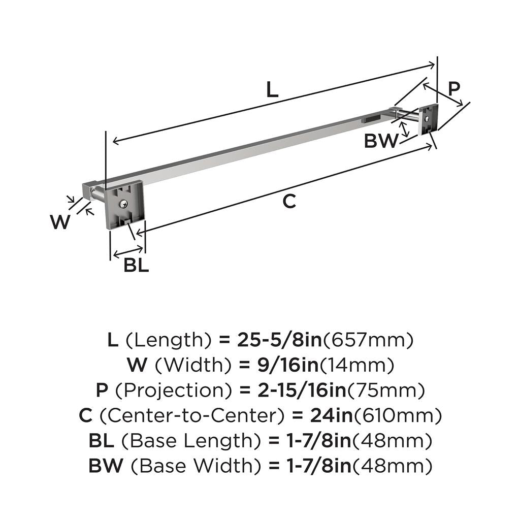 Amerock BH3607426 Towel Bar technical drawing and dimensions