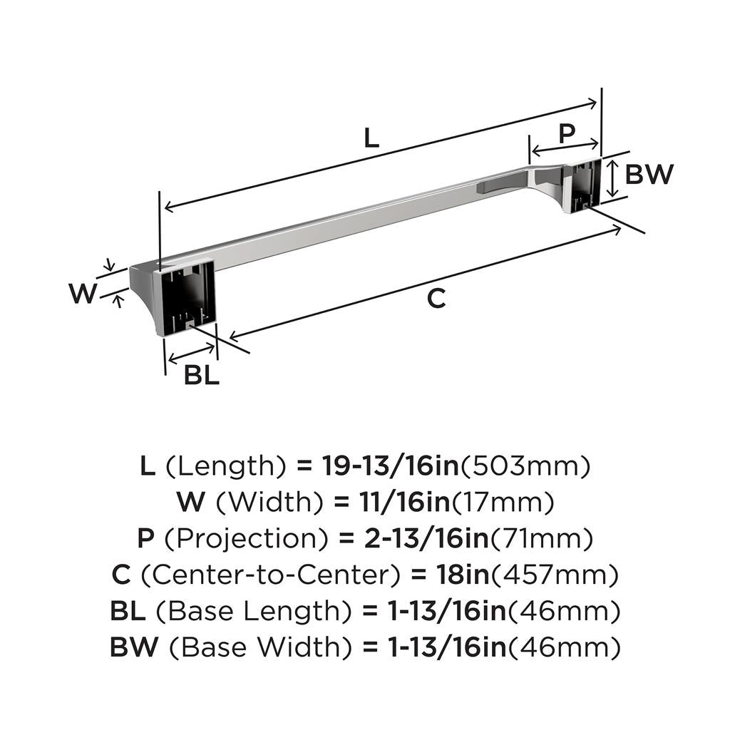 Amerock BH3602326 Towel Bar technical drawing and dimensions