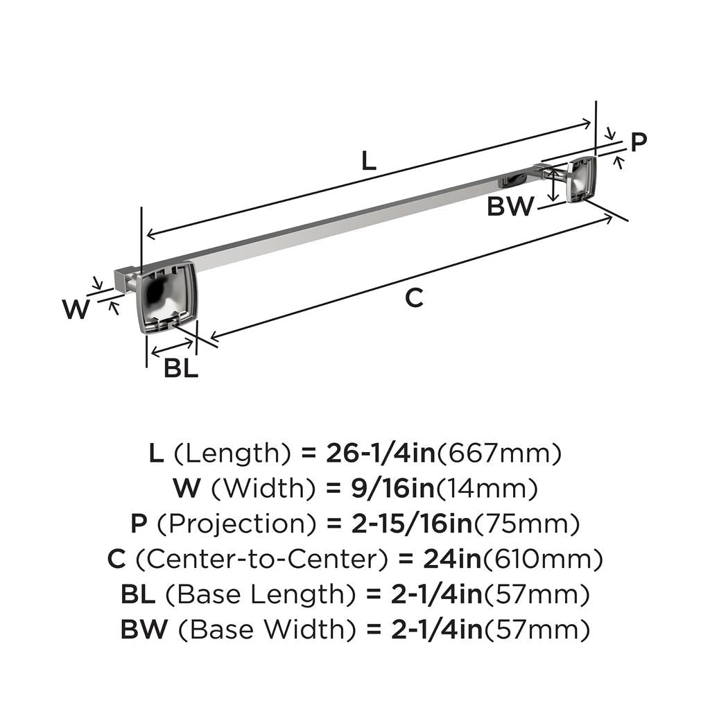 Amerock BH3609426 Towel Bar technical drawing and dimensions