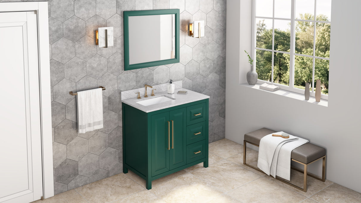 Jeffrey Alexander Cade 36" Green Single Sink Bathroom Vanity with White Carrara Marble Top - 8 in. Widespread Faucet Top product image 7