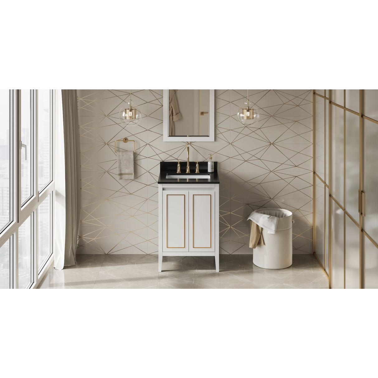 Jeffrey Alexander Percival 24" White Single Sink Bathroom Vanity with Black Granite Top - 8 in. Widespread Faucet Top