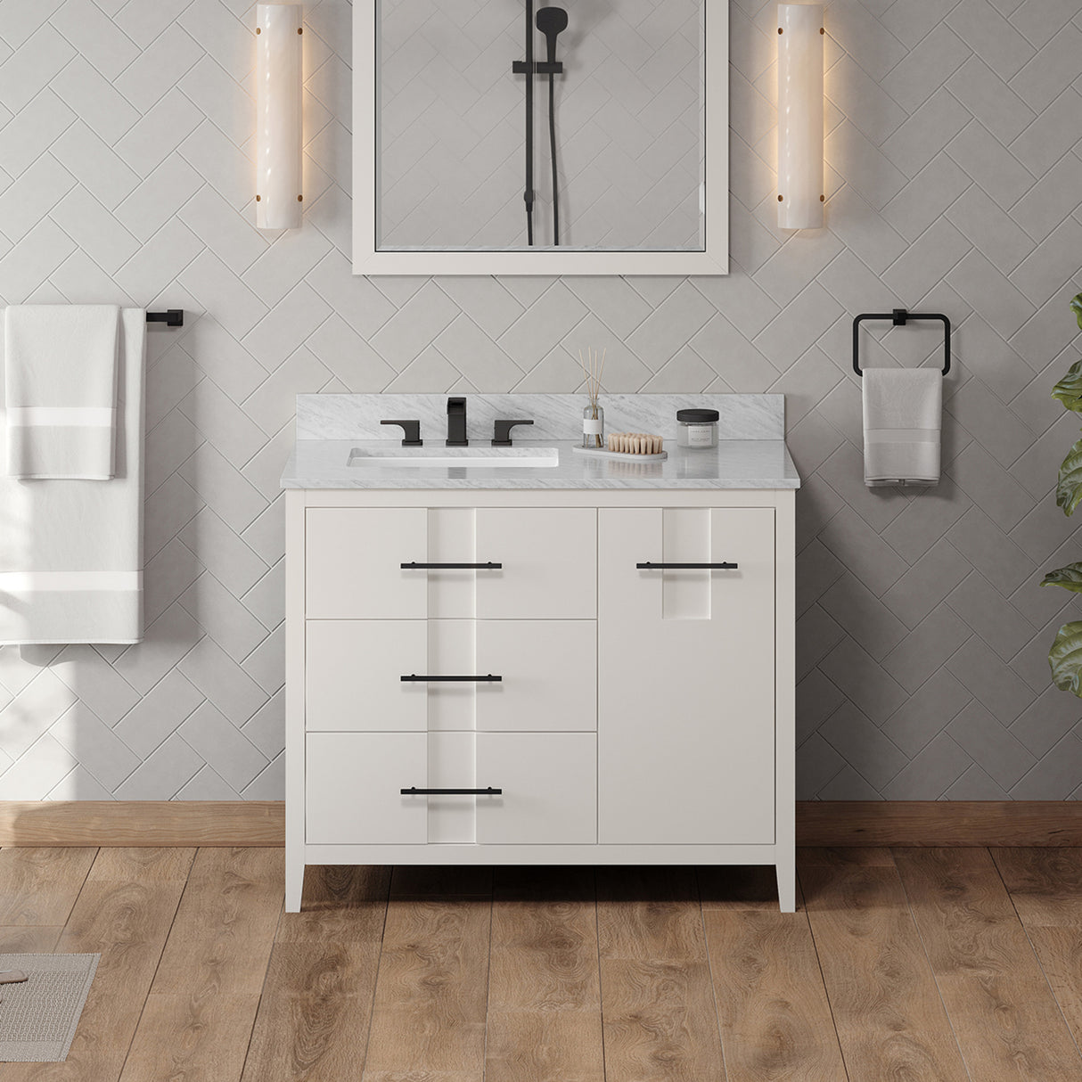 Jeffrey Alexander Katara 42" White Single Sink Bathroom Vanity with White Carrara Marble Top - 8 in. Widespread Faucet Top product image 2