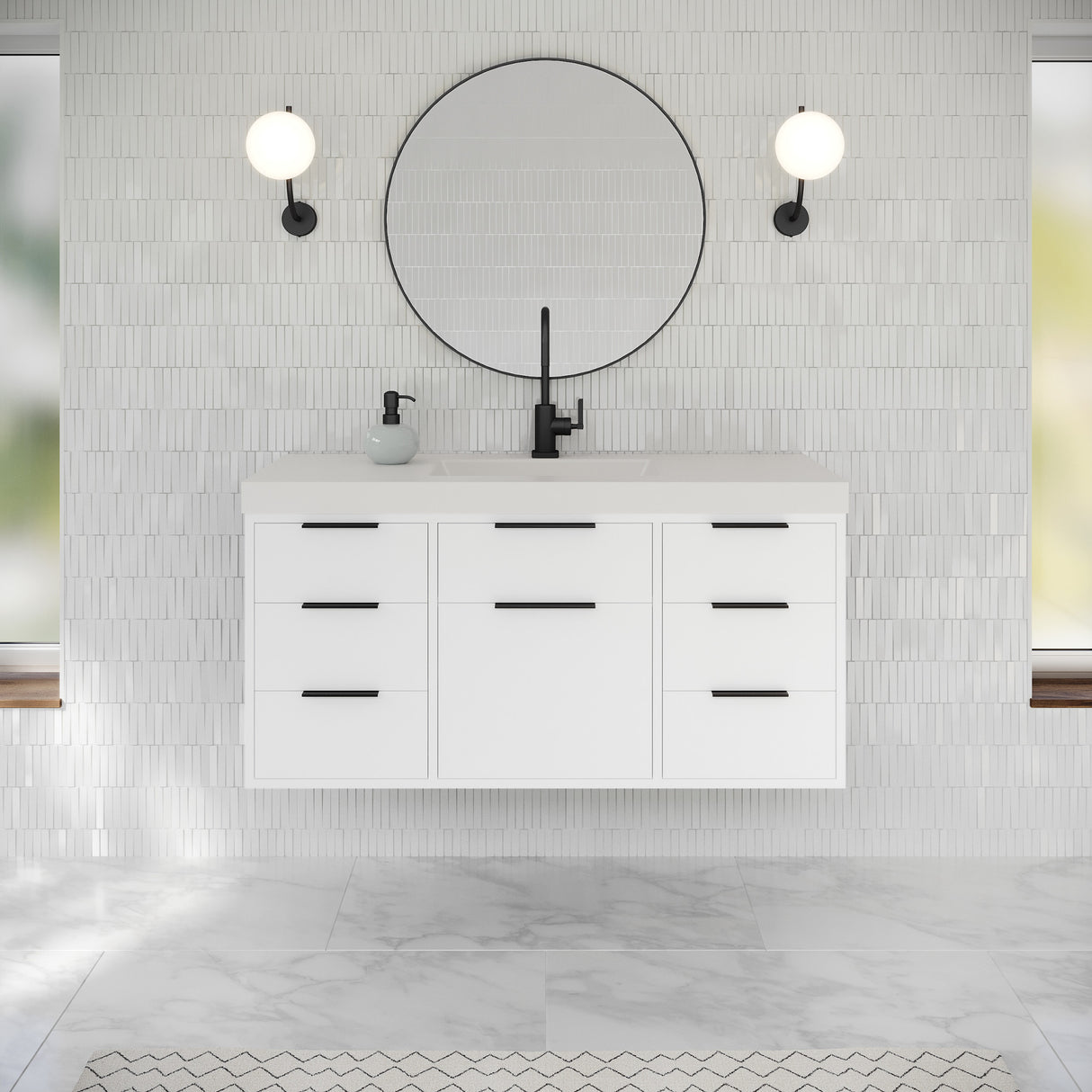 Jeffrey Alexander Gardner 49" White Single Sink Bathroom Vanity with White Resin Top - Single-Hole Faucet Top - VKGAR48WHRE product image 2