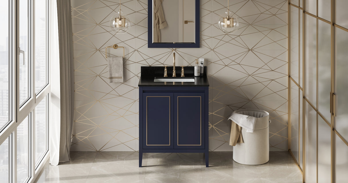 Jeffrey Alexander Percival 30" Hale Blue Single Sink Bathroom Vanity with Black Granite Top - 8 in. Widespread Faucet Top product image 6