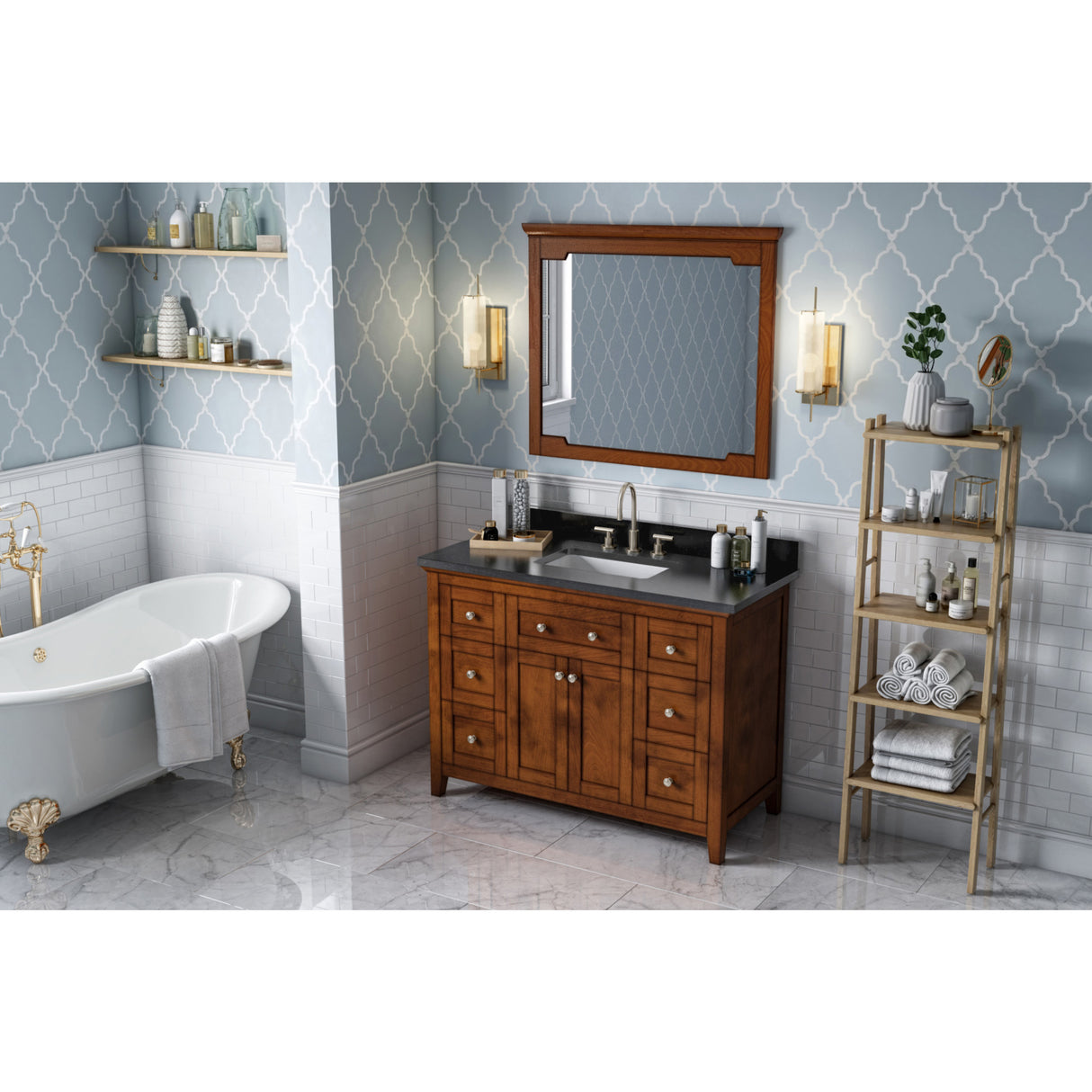 Jeffrey Alexander Chatham 48" Chocolate Single Sink Bathroom Vanity with Black Granite Top - 8 in. Widespread Faucet Top