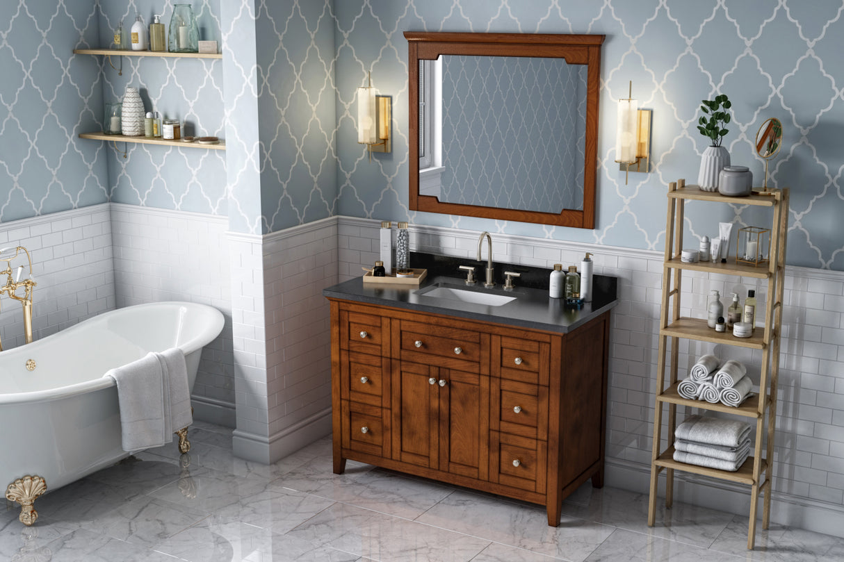 Jeffrey Alexander Chatham 48" Chocolate Single Sink Bathroom Vanity with Black Granite Top - 8 in. Widespread Faucet Top product image 7