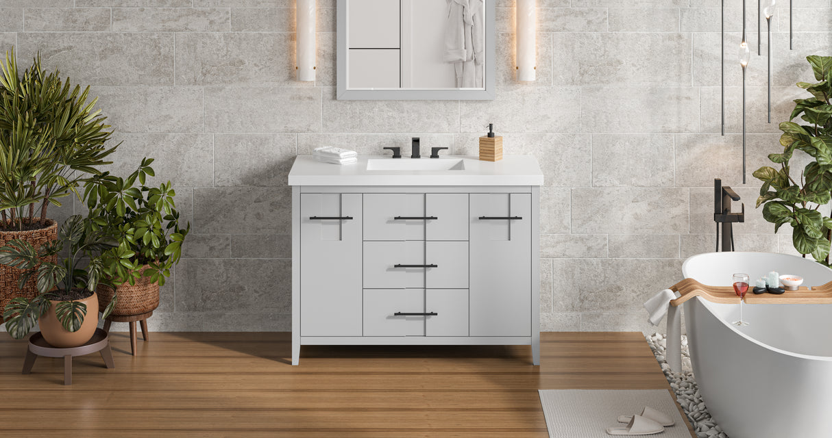 Jeffrey Alexander Katara 49" Grey Single Sink Bathroom Vanity with White Resin Top - 8 in. Widespread Faucet Top product image 5