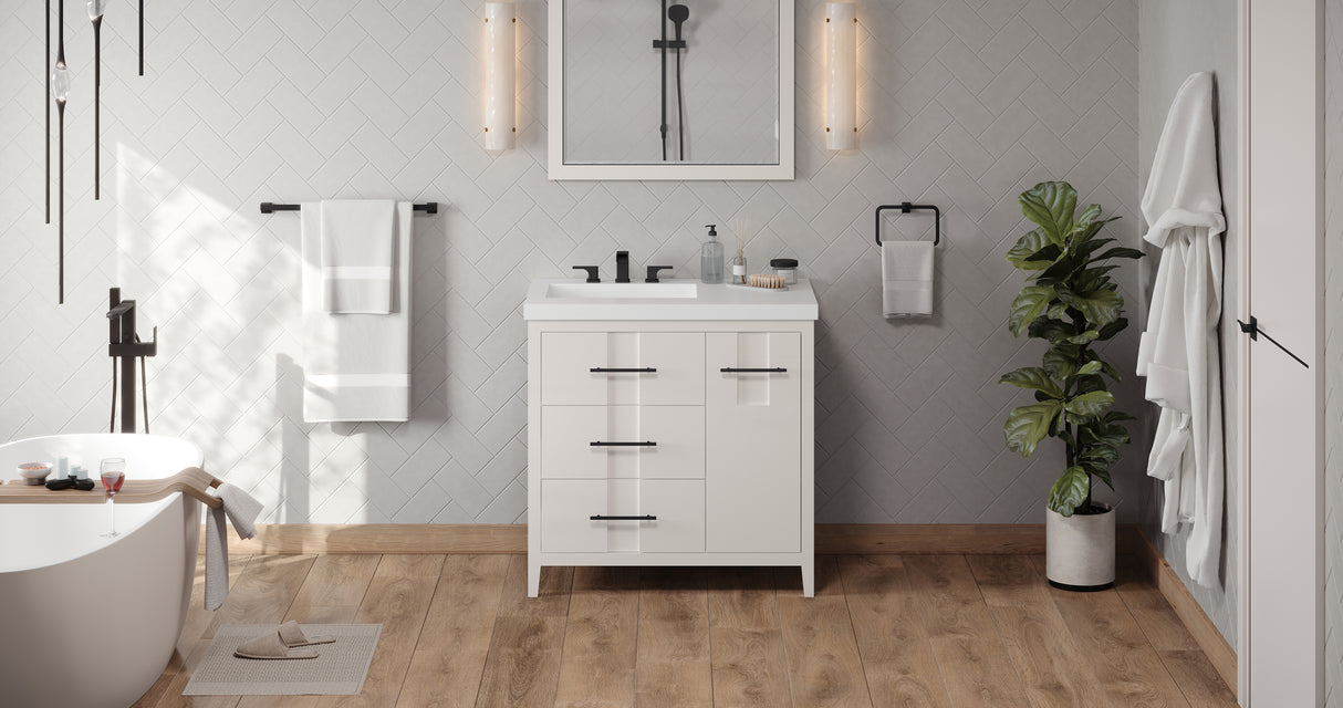 Jeffrey Alexander Katara 37" White Single Sink Bathroom Vanity with White Resin Top - 8 in. Widespread Faucet Top product image 5