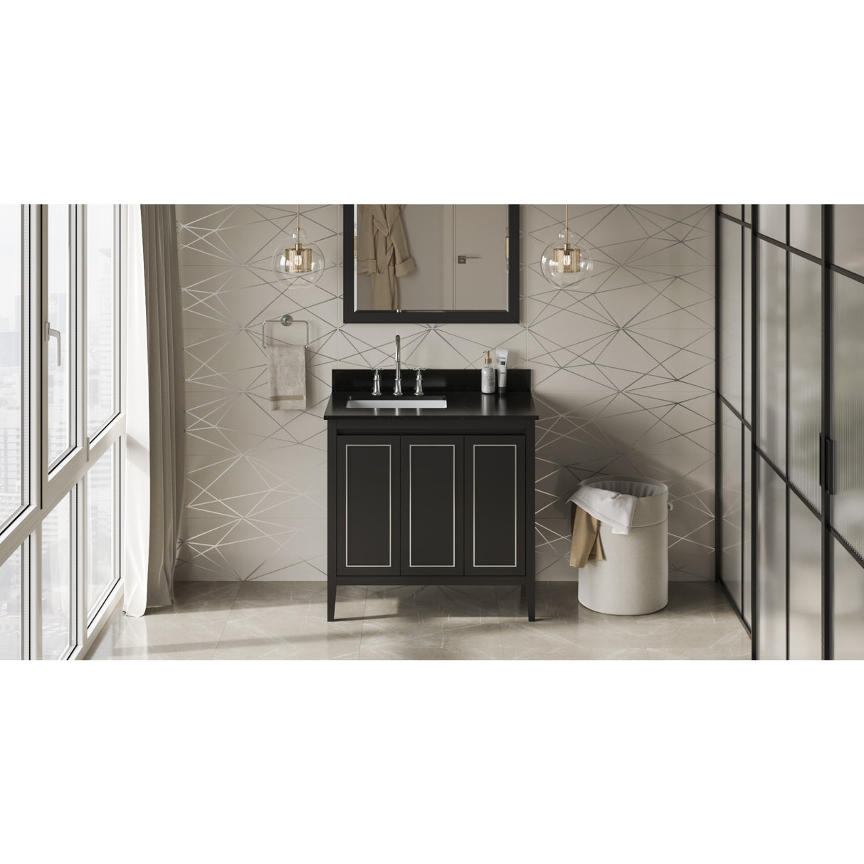 Jeffrey Alexander Percival 36" Black Single Sink Bathroom Vanity with Black Granite Top - 8 in. Widespread Faucet Top