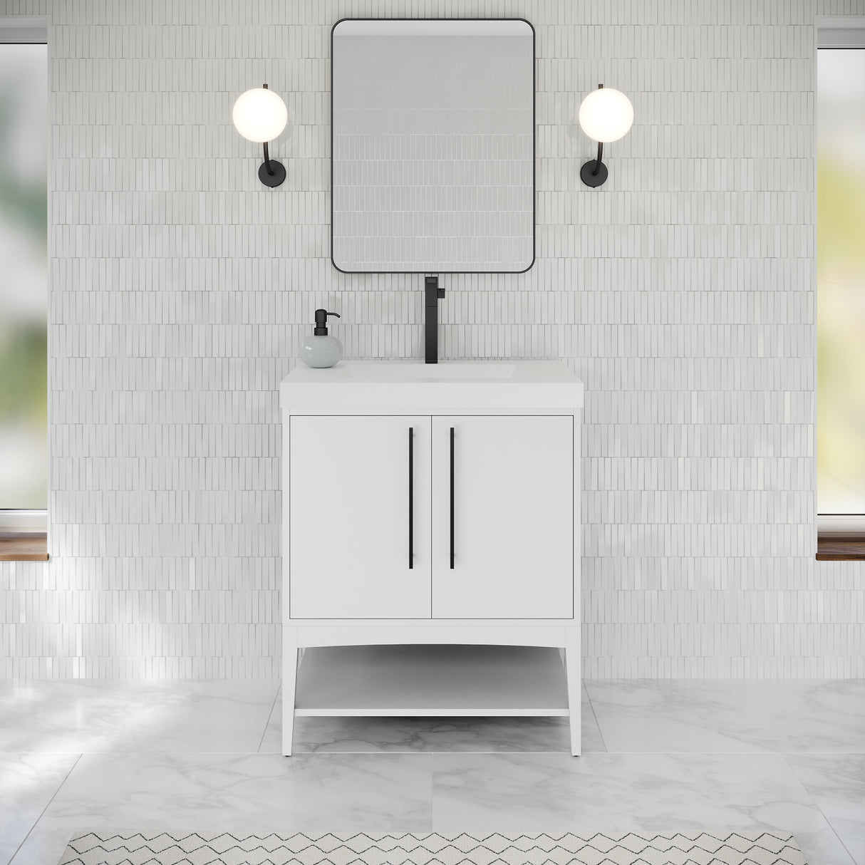 Jeffrey Alexander Tempest 30" White Single Sink Bathroom Vanity with White Resin Top - Single-Hole Faucet Top - VKTEM30WHWDWHRE product image 2