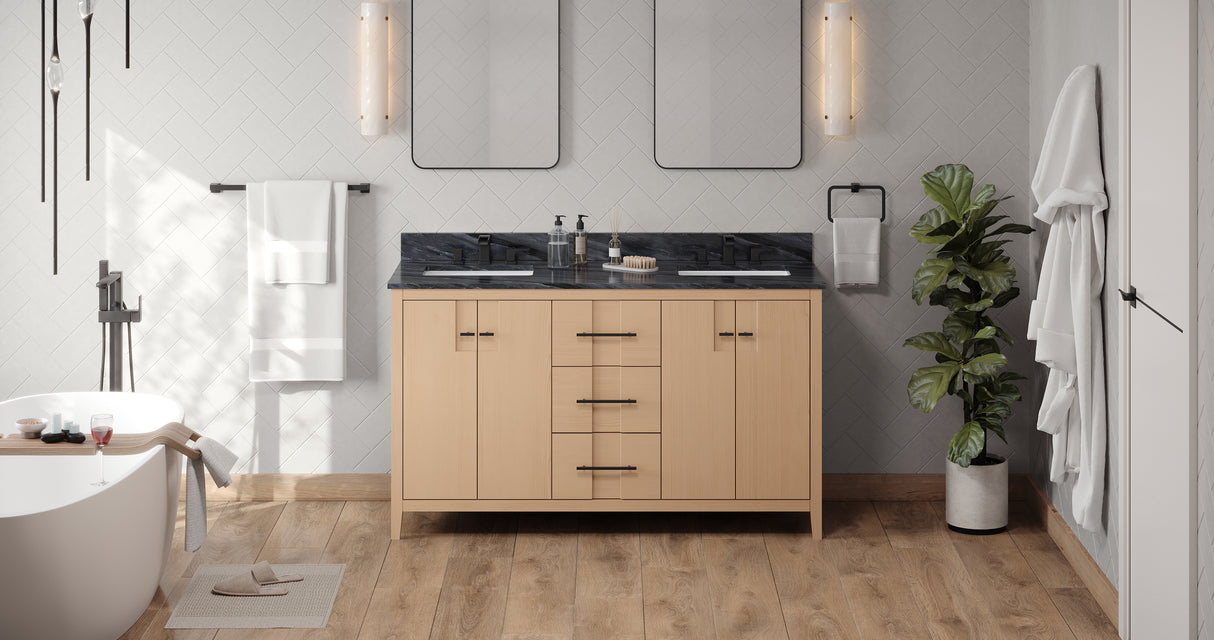 Jeffrey Alexander Katara 60" Natural Oak Double Sink Bathroom Vanity with Grey Marble Top - 8 in. Widespread Faucet Top product image 6