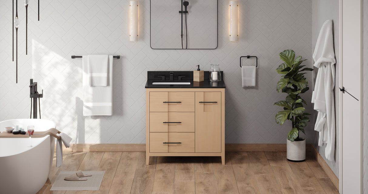 Jeffrey Alexander Katara 36" Natural Oak Single Sink Bathroom Vanity with Black Granite Top - 8 in. Widespread Faucet Top product image 6