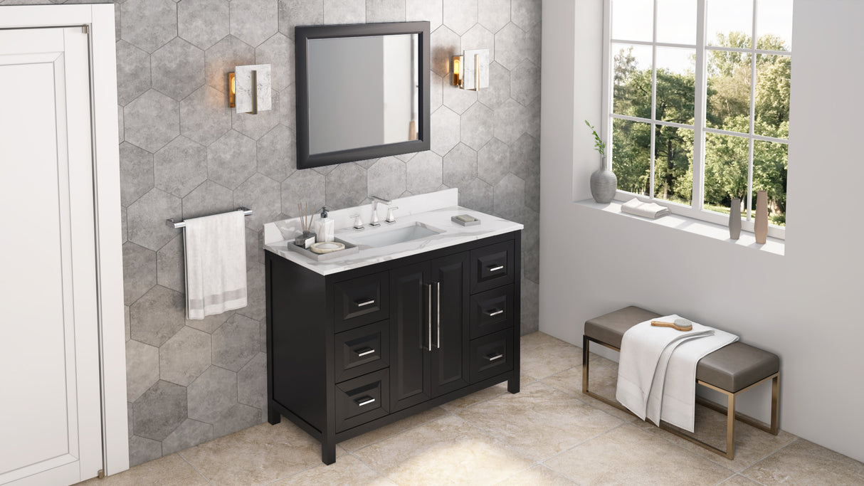 Jeffrey Alexander Cade 48" Black Single Sink Bathroom Vanity with Calacatta Vienna Quartz Top - 8 in. Widespread Faucet Top product image 7