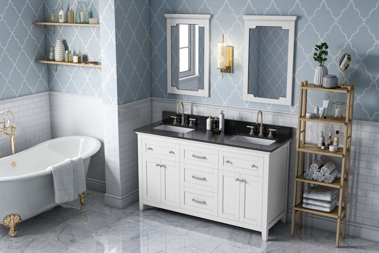 Jeffrey Alexander Chatham 60" White Double Sink Bathroom Vanity with Black Granite Top - 8 in. Widespread Faucet Top - VKITCHA60WHBGR product image 7
