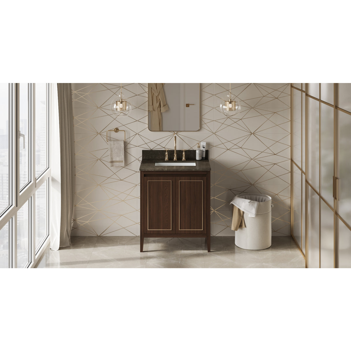 Jeffrey Alexander Percival 30" Dark Walnut Single Sink Bathroom Vanity with Blue Limestone Top - 8 in. Widespread Faucet Top
