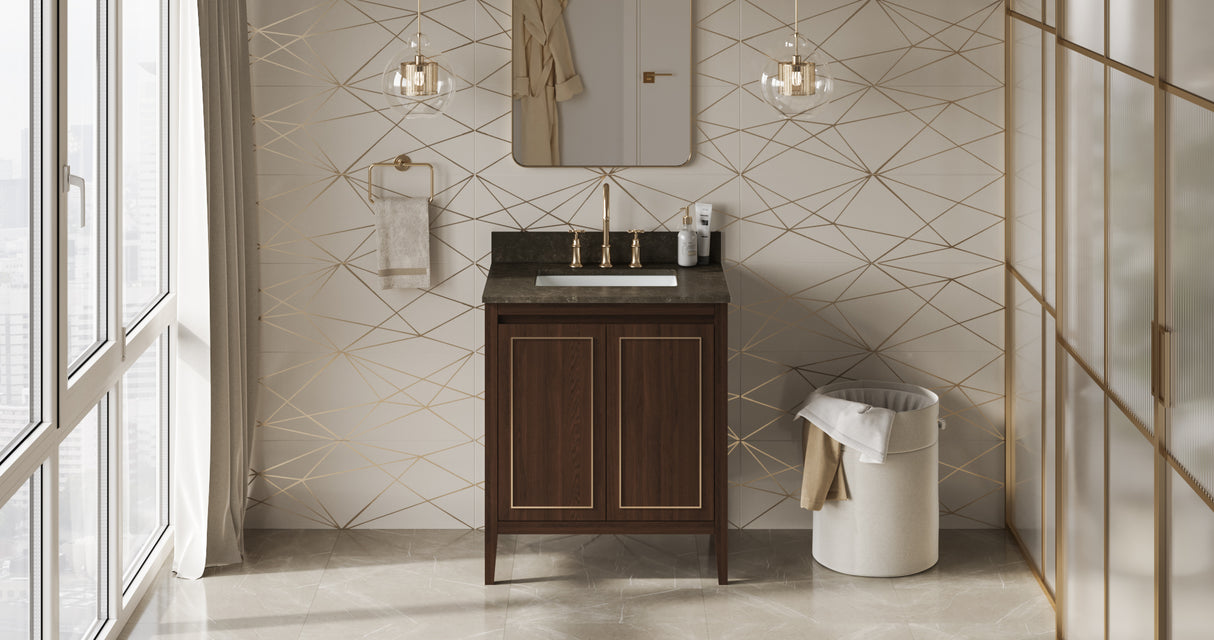 Jeffrey Alexander Percival 30" Dark Walnut Single Sink Bathroom Vanity with Blue Limestone Top - 8 in. Widespread Faucet Top product image 6