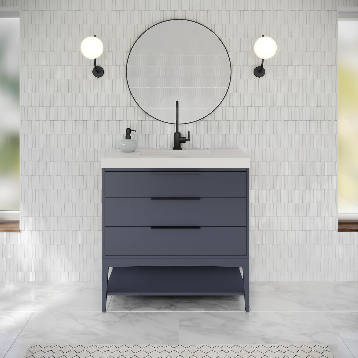Jeffrey Alexander Gardner 37" Blue Steel Single Sink Bathroom Vanity with White Resin Top - Single-Hole Faucet Top - VKGAR36BSWDBSRE product image 2
