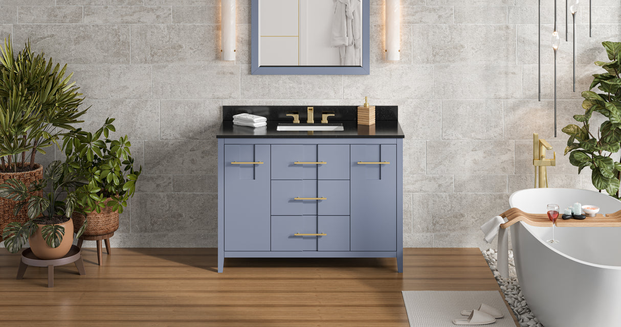 Jeffrey Alexander Katara 48" Blue Steel Single Sink Bathroom Vanity with Black Granite Top - 8 in. Widespread Faucet Top product image 6