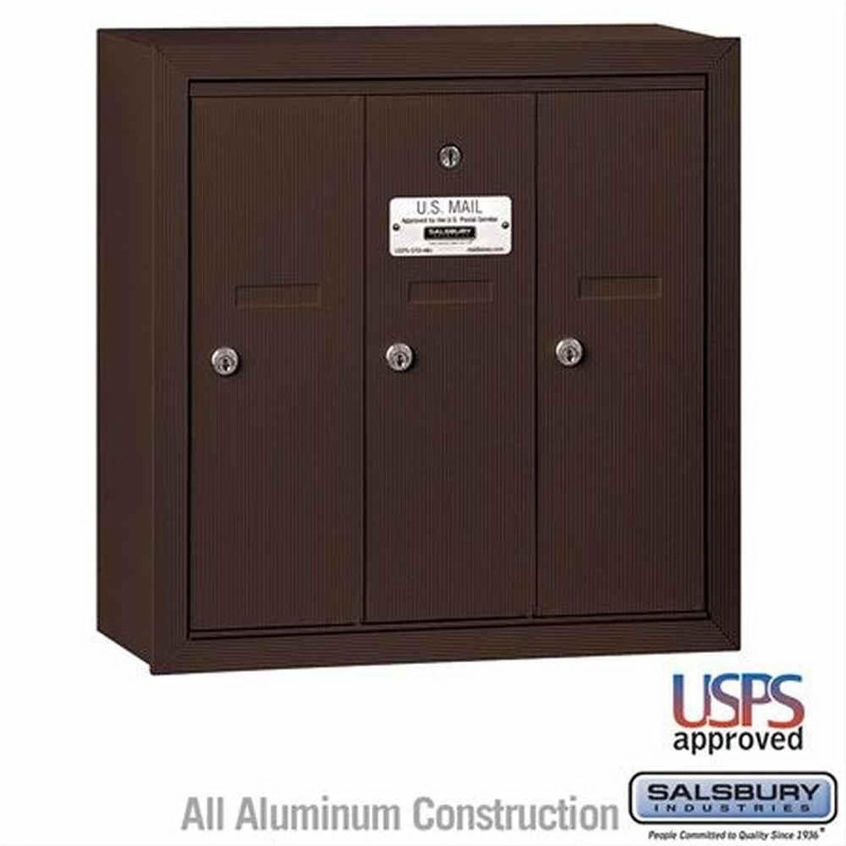 Salsbury Industries 3503ZSU 3503-SU Vertical Mailbox 3 Doors Surface Mounted USPS Access Bronze